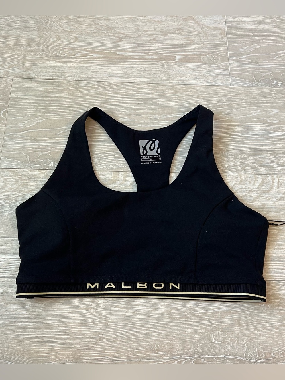 BRAND NEW MALBON Gabriella Black & Gold Sports Bra - Size Large